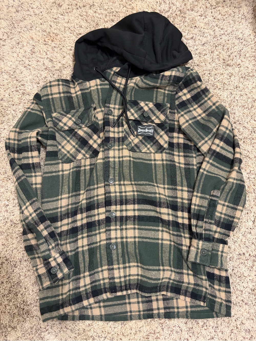 Men's Green Plaid Lightweight Shirt Jacket with Hood